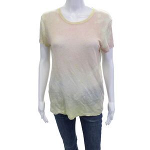 IRO Jeans Women Beige Linen Basic T-Shirt Round Neck Short Sleeve Size XS